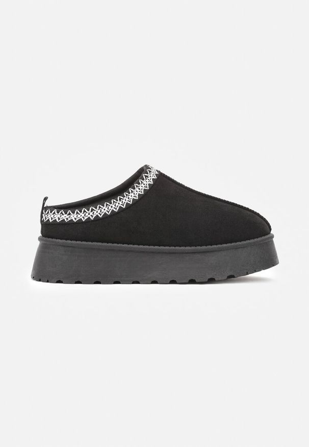Born2be - Czarne Krótkie Śniegowce na Grubej Podeszwie z Ozdobnym Haftem Cedizola. Okazja: na co dzień, na spacer. Kolor: czarny. Materiał: jeans, wełna. Wzór: haft. Sezon: zima. Styl: elegancki, casual