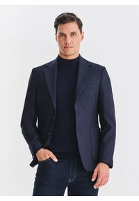 Pako Lorente - PAKO LORENTE - Granatowa marynarka jednorzędowa. Kolor: niebieski. Materiał: wełna #5