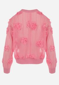 Born2be - Różowy Ażurowy Kardigan z Kwiatami Helallia. Kolor: różowy. Materiał: tkanina. Wzór: ażurowy, kwiaty #6