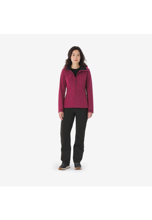 FORCLAZ - Kurtka trekkingowa damska Softshell Forclaz MT500. Kolor: wielokolorowy, czarny, fioletowy. Materiał: softshell. Sport: wspinaczka