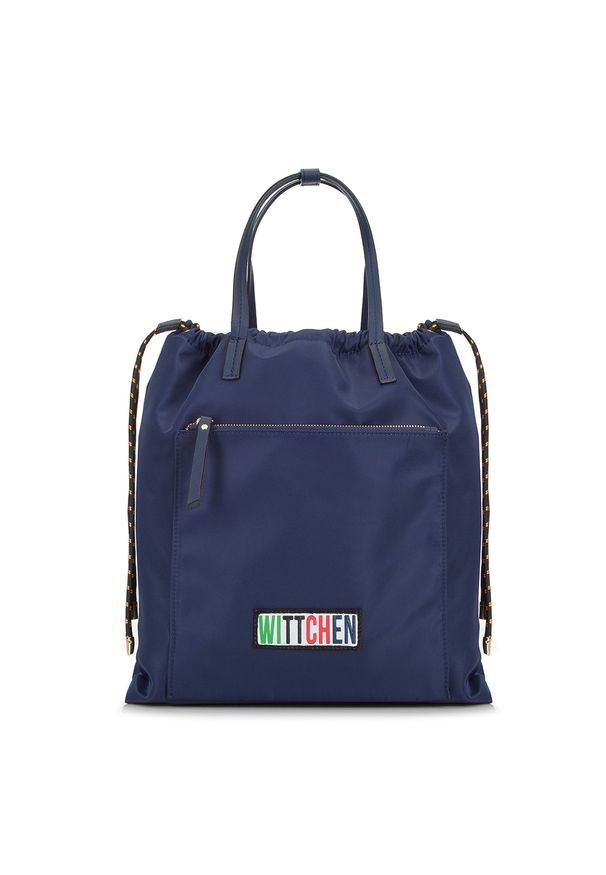 Wittchen - Damski plecak ze ściągaczem. Kolor: niebieski. Materiał: nylon. Wzór: aplikacja, paski. Styl: młodzieżowy, klasyczny
