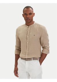 TOMMY HILFIGER - Tommy Hilfiger Koszula MW0MW39271 Beżowy ciemny Slim Fit. Kolor: beżowy. Materiał: len #1