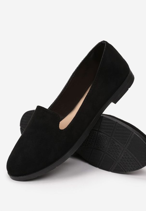 Renee - Czarne Balerinki Typu Loafersy Daphikaia. Okazja: na spacer. Kolor: czarny. Sezon: lato. Styl: elegancki
