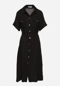 Born2be - Czarna Wiskozowa Sukienka o Koszulowym Kroju z Paskiem Nelavyn. Okazja: do pracy, na co dzień. Kolor: czarny. Materiał: wiskoza. Długość rękawa: krótki rękaw. Typ sukienki: koszulowe. Styl: casual, elegancki #3