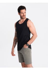 Ombre Clothing - Męska bawełniana koszulka tank top BASIC – czarna V3 - Rozmiar: XXL. Okazja: na co dzień. Kolor: czarny. Materiał: bawełna. Długość rękawa: na ramiączkach. Wzór: aplikacja, jednolity. Sezon: lato. Styl: elegancki, sportowy, casual