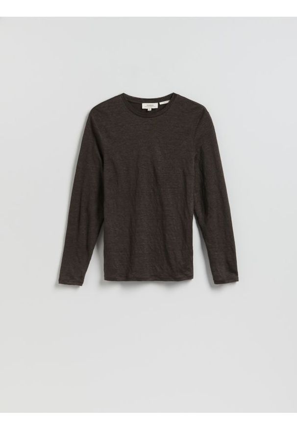 Reserved - Lniany longsleeve - ciemnobrązowy. Kolor: brązowy. Materiał: len. Długość rękawa: długi rękaw