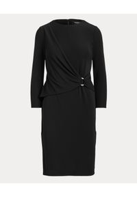 Lauren Ralph Lauren - LAUREN BY RALPH LAUREN - Czarna sukienka z ozdobnym detalem. Kolor: czarny. Materiał: tkanina. Długość rękawa: długi rękaw. Styl: elegancki