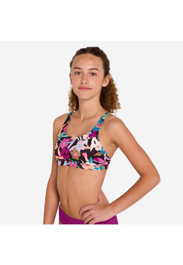 OLAIAN - Góra kostiumu kąpielowego surfingowego dla dzieci Olaian 500 Nora Azalea. Kolor: fioletowy. Materiał: materiał, poliester, elastan