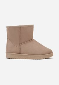 Born2be - Ciemnobeżowe Śniegowce Ozdobione Przeszyciem Retila. Okazja: na co dzień. Kolor: beżowy. Materiał: jeans. Wzór: aplikacja. Styl: casual