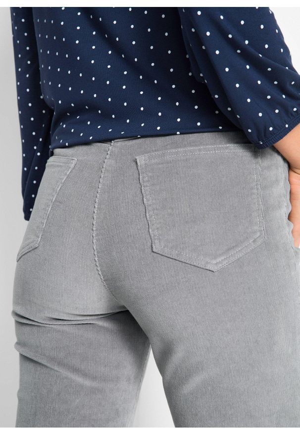 bonprix - Spodnie sztruksowe. Stan: obniżony. Kolor: szary. Materiał: sztruks