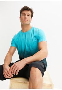 bonprix - T-shirt z czystej bawełny, Slim Fit. Kolor: niebieski. Materiał: bawełna. Wzór: nadruk #1