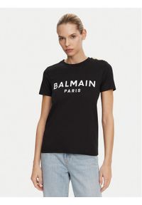 Balmain T-Shirt BF1EF005BB02 Czarny Regular Fit. Kolor: czarny. Materiał: bawełna