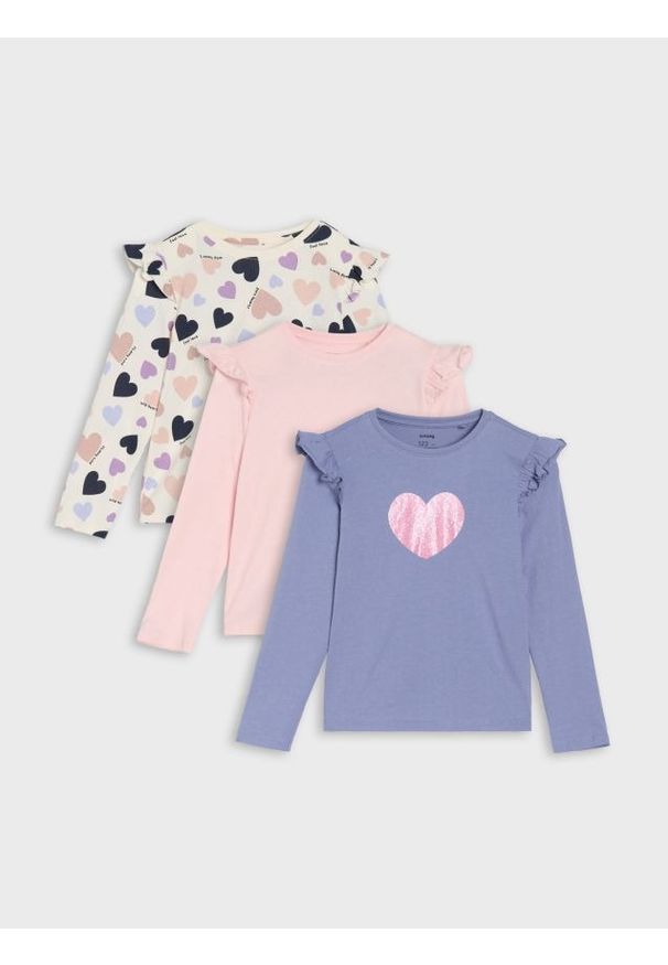 Sinsay - Bawełniana koszulka z długimi rękawami 3 pack - wielobarwny. Materiał: bawełna. Długość rękawa: długi rękaw. Długość: długie