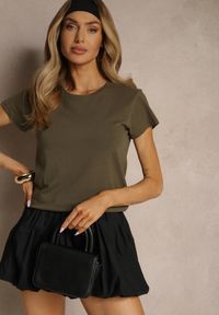 Renee - Ciemnozielony Basicowy T-shirt z Bawełny Mevolena. Okazja: na co dzień. Kolor: zielony. Materiał: bawełna. Styl: klasyczny, casual #4