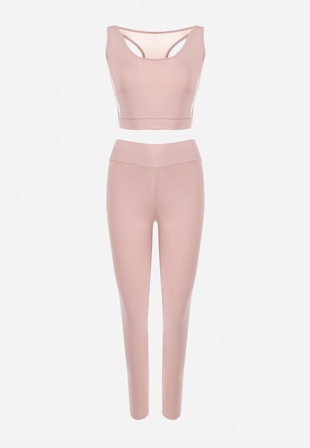Renee - Jasnoróżowy Komplet Dresowy 3-częściowy z Lampasami Fevina. Kolekcja: plus size. Kolor: różowy. Materiał: dresówka. Sport: fitness