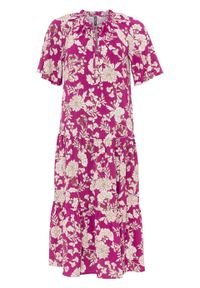 Sukienka z rękawami motylkowymi bonprix fuksja w kwiaty. Kolor: różowy. Wzór: kwiaty #1