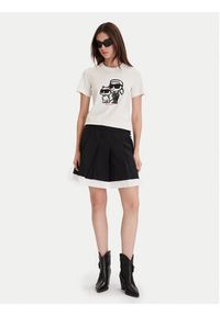 Karl Lagerfeld - KARL LAGERFELD T-Shirt A1W17129 Écru Regular Fit. Typ kołnierza: dekolt w karo. Kolor: kremowy. Materiał: bawełna #3