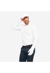 INESIS - Koszulka do golfa polo z długim rękawem męska MW500. Typ kołnierza: golf, polo. Kolor: biały. Materiał: bawełna, poliester, materiał. Długość rękawa: długi rękaw. Długość: długie. Styl: sportowy