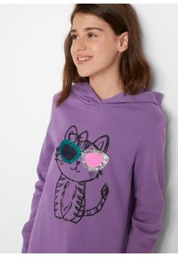 bonprix - Bluza dresowa oversize z czystej bawełny organicznej. Typ kołnierza: kaptur. Kolor: fioletowy. Materiał: bawełna, dresówka. Wzór: aplikacja. Typ sukienki: oversize #2