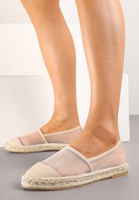 Born2be - Beżowe Siateczkowe Espadryle na Podeszwie z Plecionki Follmiriela. Okazja: na co dzień, na spotkanie biznesowe, do pracy, na spacer. Kolor: beżowy. Materiał: materiał. Wzór: kwiaty. Sezon: lato. Styl: biznesowy, klasyczny, elegancki, casual