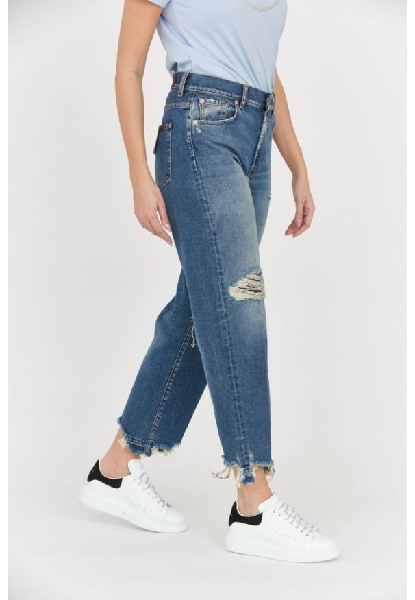 7 FOR ALL MANKIND Błękitne jeansy damskie THE MODERN STRAIGHT Z DZIURAMI, Rozmiar 30. Kolor: niebieski