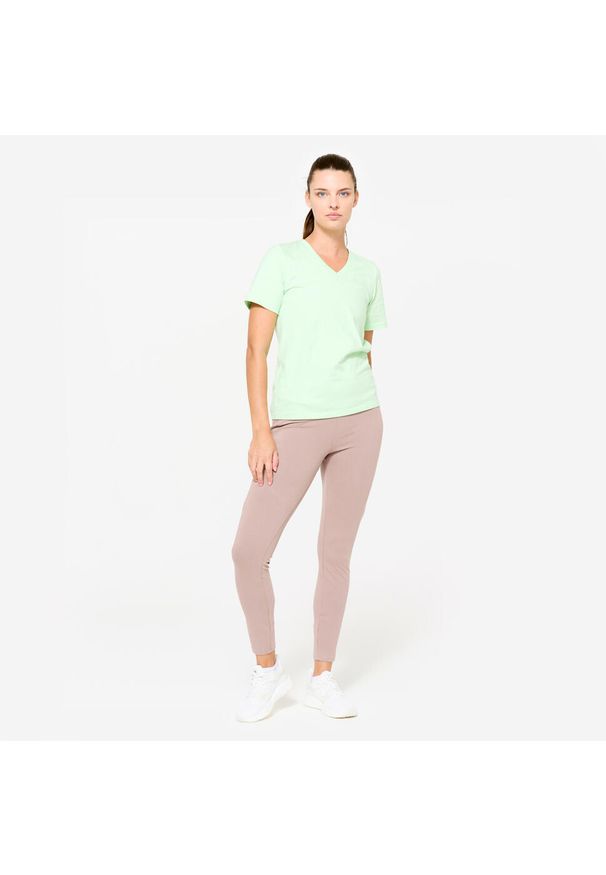 NYAMBA - Koszulka z krótkim rękawem damska Domyos Gym & Pilates. Kolor: zielony. Materiał: bawełna, materiał. Długość rękawa: krótki rękaw. Długość: krótkie. Sport: joga i pilates