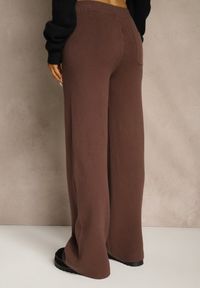 Renee - Brązowe Spodnie Wide Leg High Waist z Dodatkiem Kaszmiru Nevalla. Okazja: na co dzień. Stan: podwyższony. Kolor: brązowy. Materiał: kaszmir. Styl: casual, elegancki #5