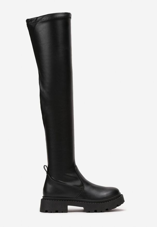 Born2be - Czarne Dopasowane Kozaki za Kolano na Platformie Amante. Okazja: na co dzień. Wysokość cholewki: za kolano. Kolor: czarny. Materiał: dzianina. Obcas: na platformie. Styl: casual, elegancki