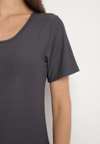 Born2be - Ciemnoszara Casualowa Sukienka z Bawełną Lumelisse. Okazja: na co dzień. Kolor: szary. Materiał: bawełna. Typ sukienki: proste. Styl: casual #4