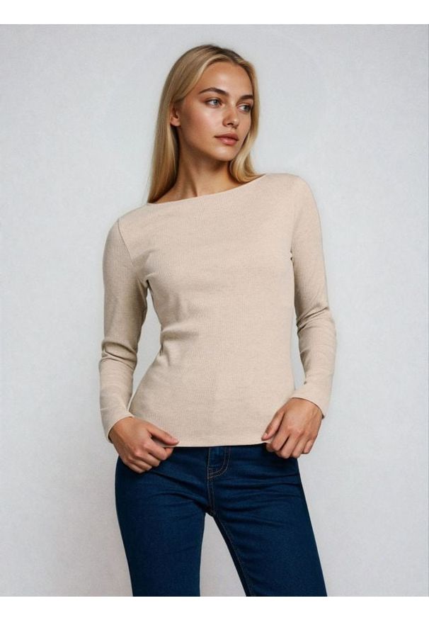 Sinsay - Koszulka z długim rękawem - beżowy. Kolor: beżowy. Długość rękawa: długi rękaw. Długość: długie