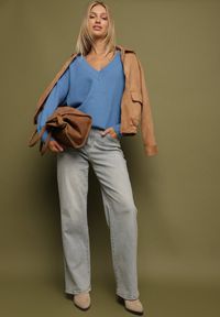 Born2be - Niebieski Sweter z Kaszmirem z Dekoltem w Serek Plenae. Okazja: na co dzień. Typ kołnierza: dekolt w serek. Kolor: niebieski. Materiał: kaszmir. Styl: elegancki, casual, klasyczny #5
