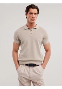 Big-Star - Sweter męski polo z krótkim rękawem beżowy Polonezzo 801. Typ kołnierza: polo. Kolor: beżowy. Materiał: bawełna, dzianina, materiał, jeans. Długość rękawa: krótki rękaw. Długość: krótkie. Wzór: melanż. Styl: retro, klasyczny, elegancki