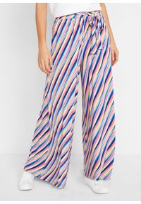 bonprix - Spodnie palazzo z dżerseju w paski, z miękkiego materiału z wiskozą. Kolor: różowy. Materiał: jersey, wiskoza, materiał. Wzór: paski #1