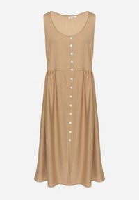 Born2be - Ciemnobeżowa Wiskozowa Sukienka o Rozkloszowanym Kroju z Guzikami Natesana. Okazja: na co dzień, na spacer. Kolor: beżowy. Materiał: wiskoza. Typ sukienki: proste. Styl: casual #4