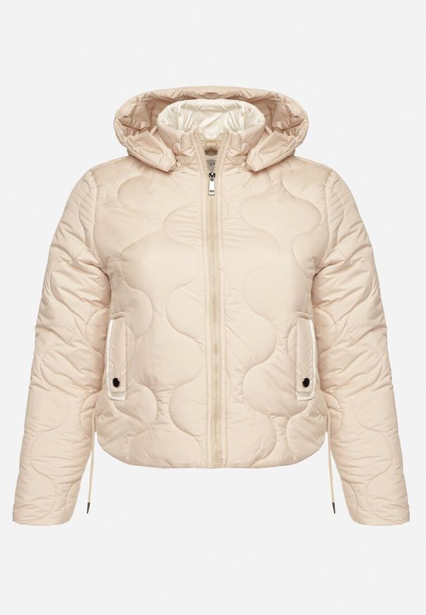 Born2be - Beżowa Kurtka Krótka z Pikowaniem i Odpinanym Kapturem Taraes. Okazja: na co dzień. Kolekcja: plus size. Kolor: beżowy. Materiał: jeans. Długość: krótkie. Styl: elegancki, casual