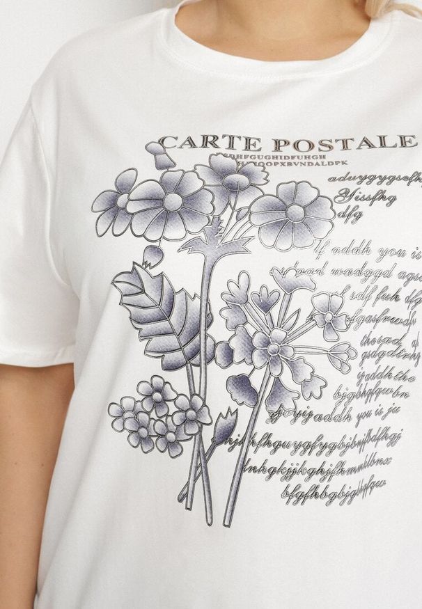 Born2be - Biały T-shirt z Bawełny z Metalicznym Nadrukiem Olianea. Okazja: na co dzień. Kolor: biały. Materiał: bawełna. Wzór: nadruk. Styl: casual, klasyczny