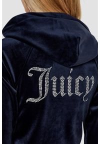 Juicy Couture - JUICY COUTURE Granatowa bluza damska welurowa Madison z cyrkoniami, Rozmiar M. Typ kołnierza: kaptur. Kolor: niebieski. Materiał: welur. Wzór: aplikacja. Styl: elegancki #6