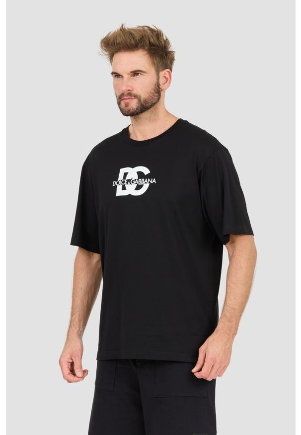 Dolce and Gabbana - DOLCE & GABBANA Czarny męski t-shirt z dużym logo, Rozmiar 54. Kolor: czarny