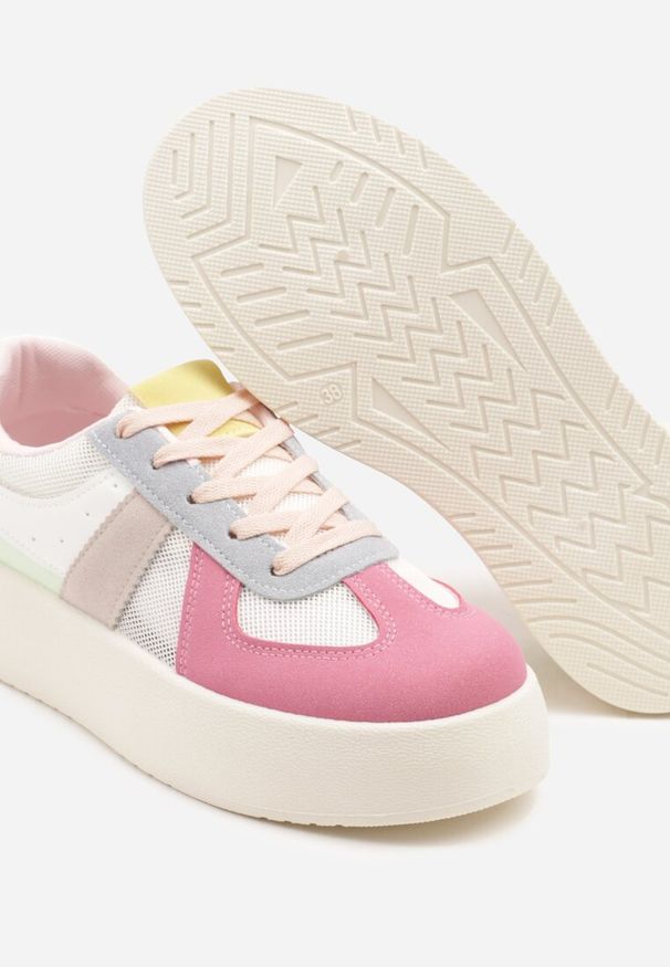 Born2be - Różowo-Niebieskie Sneakersy w Stylu Tenisówek na Platformie Nanirea. Okazja: na co dzień. Kolor: różowy. Materiał: jeans. Obcas: na platformie