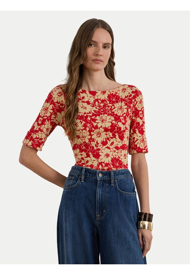 Lauren Ralph Lauren - LAUREN RALPH LAUREN Bluzka 200P09078001 Czerwony Slim Fit. Kolor: czerwony. Materiał: bawełna