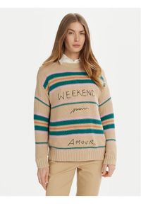 Weekend Max Mara Sweter Angus 2515361211 Beżowy Regular Fit. Kolor: beżowy. Materiał: bawełna