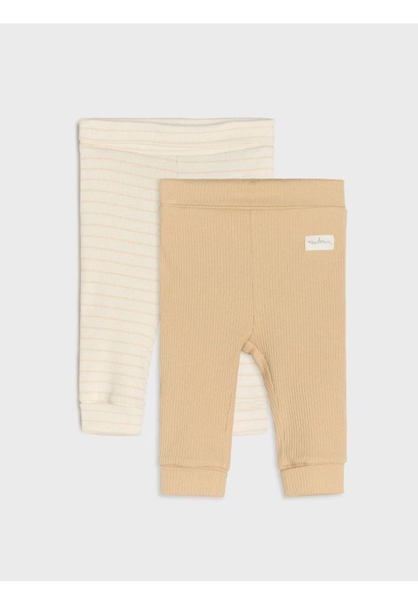 Sinsay - Legginsy z prążkowanej dzianiny 2 pack - beżowy. Kolor: beżowy. Materiał: prążkowany, dzianina