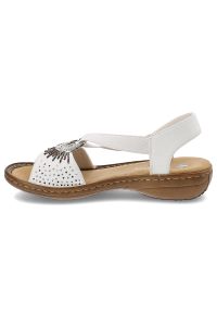 Białe Sandały Rieker Eleganckie Wsuwane Obuwie Damskie. Okazja: na spacer, na randkę. Zapięcie: bez zapięcia. Kolor: biały. Materiał: materiał. Sezon: lato. Styl: elegancki #3