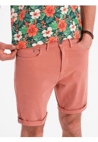 Ombre Clothing - Męskie jeansowe klasyczne szorty z podwiniętą nogawką – koralowe V6 - Rozmiar: L. Kolor: pomarańczowy. Materiał: jeans. Sezon: lato. Styl: klasyczny #6