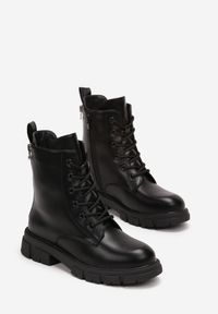 Born2be - Czarne Botki Workery z Sznurowaniem Caroilra. Okazja: na co dzień. Kolor: czarny. Styl: casual #3