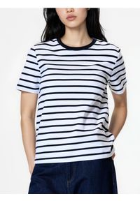 Reserved - T-shirt z bawełny merceryzowanej - granatowy. Kolor: niebieski. Materiał: bawełna