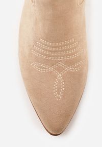 Born2be - Beżowe Ażurowe Botki Vices na Obcasie w Stylu Kowbojek Helori. Kolor: beżowy. Materiał: jeans. Wzór: ażurowy. Obcas: na obcasie. Styl: klasyczny, boho. Wysokość obcasa: średni #2