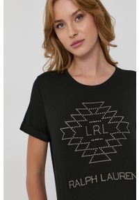 Lauren Ralph Lauren T-shirt damski kolor czarny. Okazja: na co dzień. Kolor: czarny. Materiał: dzianina. Wzór: aplikacja. Styl: casual #2
