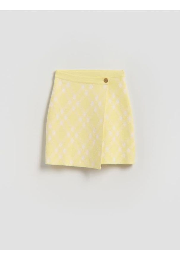 Reserved - Dzianinowa spódnica z wiskozą - jasnożółty. Kolor: żółty. Materiał: dzianina, wiskoza. Długość: krótkie