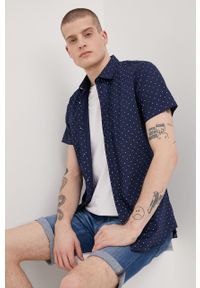 Jack & Jones koszula męska kolor granatowy slim z kołnierzykiem klasycznym. Typ kołnierza: kołnierzyk klasyczny. Kolor: niebieski. Materiał: tkanina, materiał. Długość rękawa: krótki rękaw. Długość: krótkie. Styl: klasyczny #3